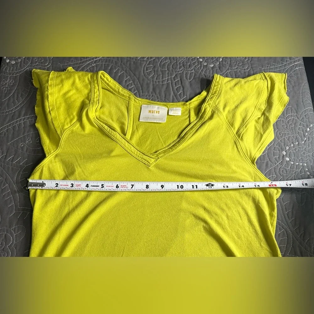 Maeve By Anthropologie Women’s Lime Green Ruffle Sleeve Top Size XS - Picture 5 of 8